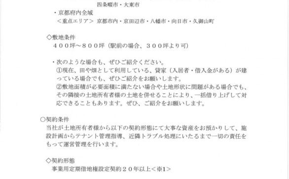 新 規 出 店 拡 大 に 伴 う 出 店 用 地 募 集